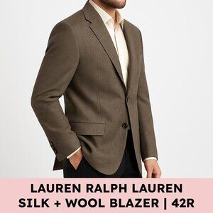 Lauren Ralph Lauren Silk Wool Houndstooth Blazer Quiet Luxury 42R Brown